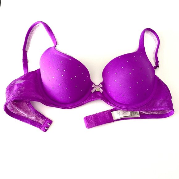 Retro Victoria's Secret Body by Victoria Demi Bra Rhinestone Pink Purple 34B - Picture 2 of 4